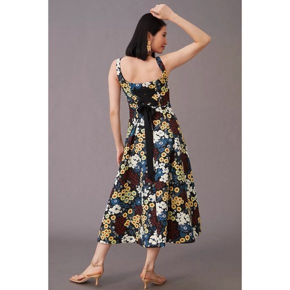 Anthro Maeve Marigold Floral jacquard Midi Dress Sleeveless Scoop Neck 12 Large - Picture 6 of 17